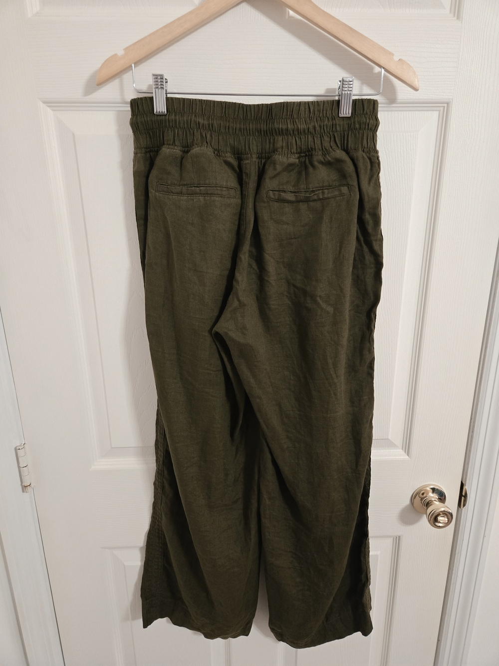 Quince Women's Olive Green Linen Elastic Waist Wide-Leg Pants Size Small - Picture 4 of 7